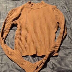 Full Tilt Camel Ribbed Long Sleeve Top